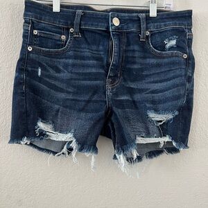 American Eagle Outfitters Dark Blue Distressed Jean Shorts